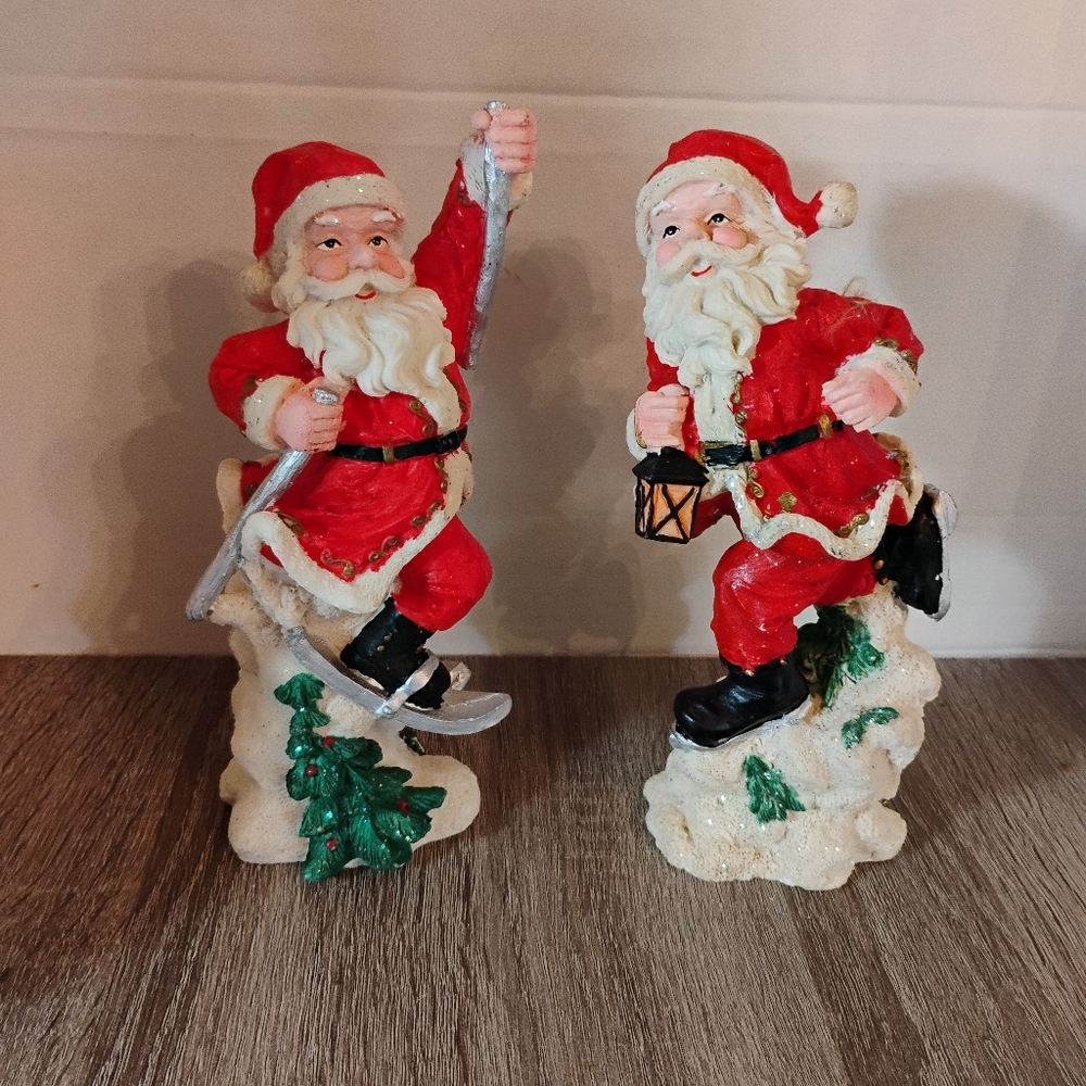 Set of 2 Vintage Resin Santa Figures